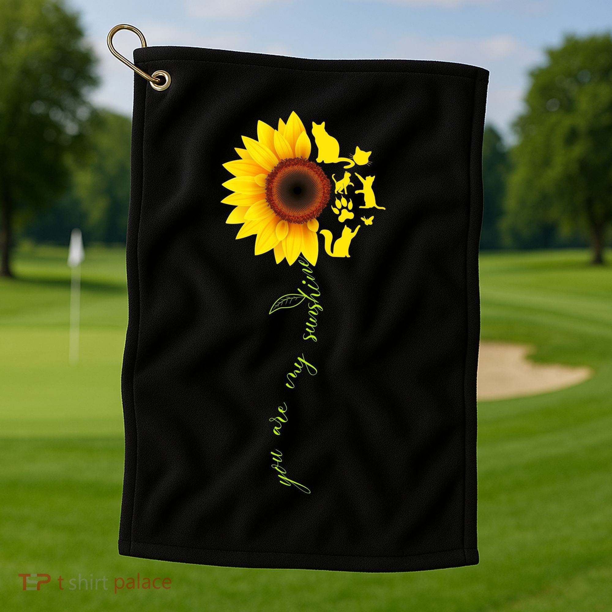 Cat Sunflower Sunshine Golf Towel