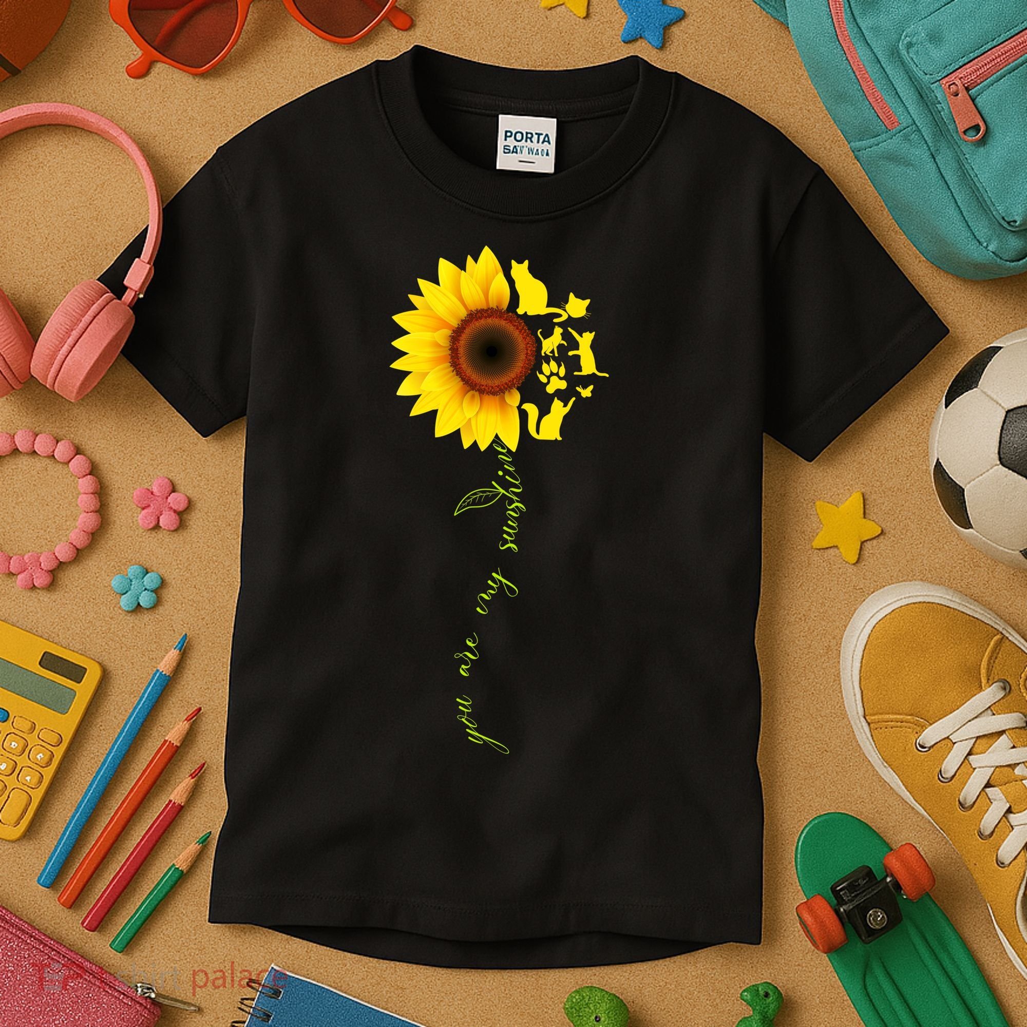 Cat Sunflower Sunshine Kids T-Shirt