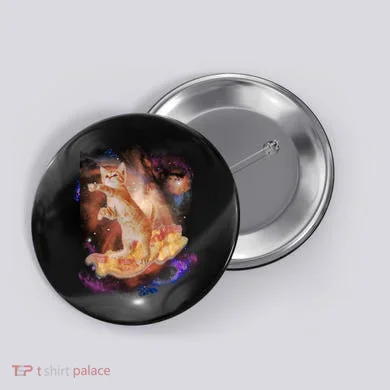 Cat Surfing Bacon In Space Button