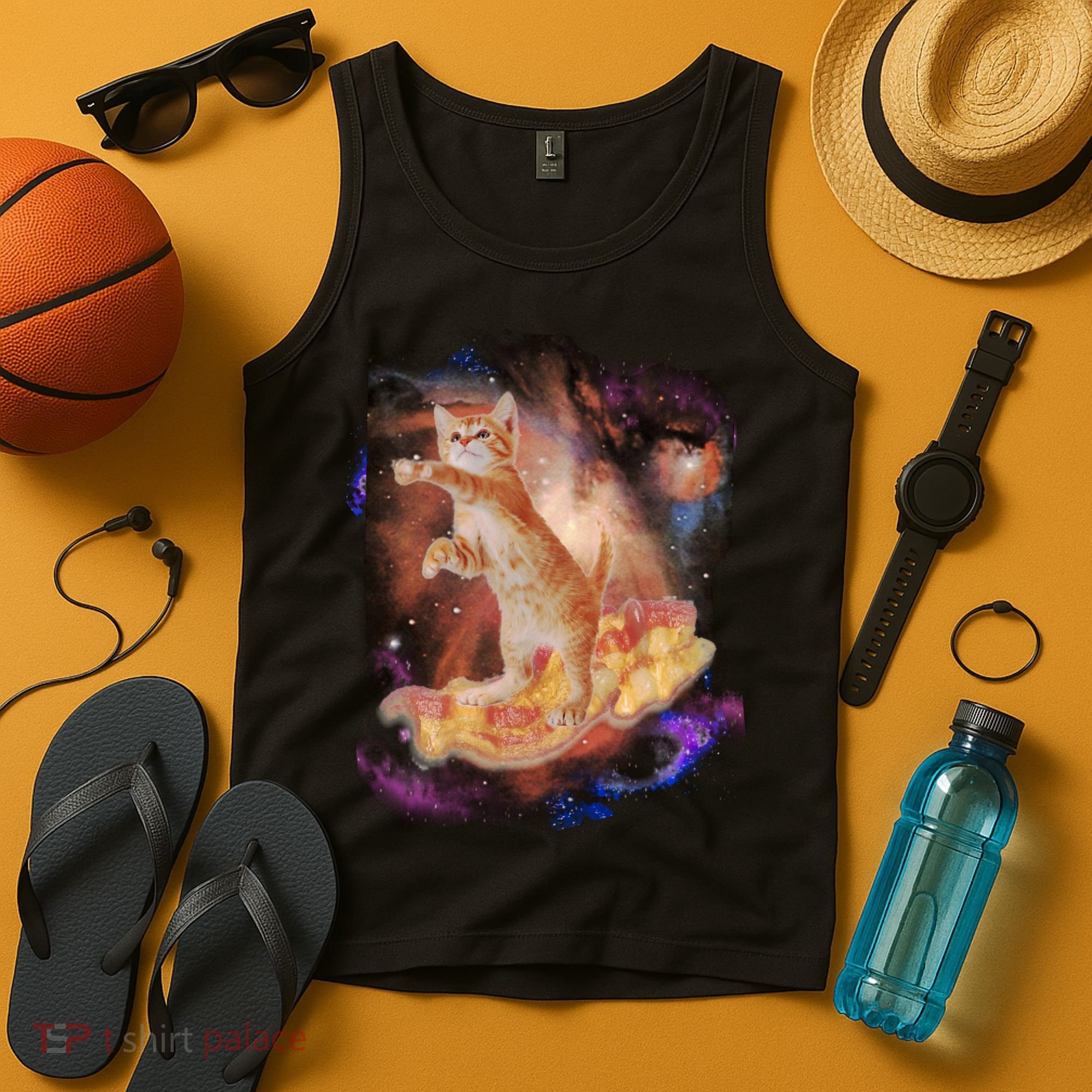 Cat Surfing Bacon In Space Tank Top
