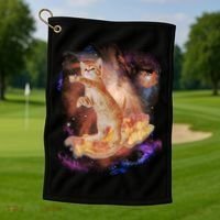 Cat Surfing Bacon In Space Golf Towel thumb 1