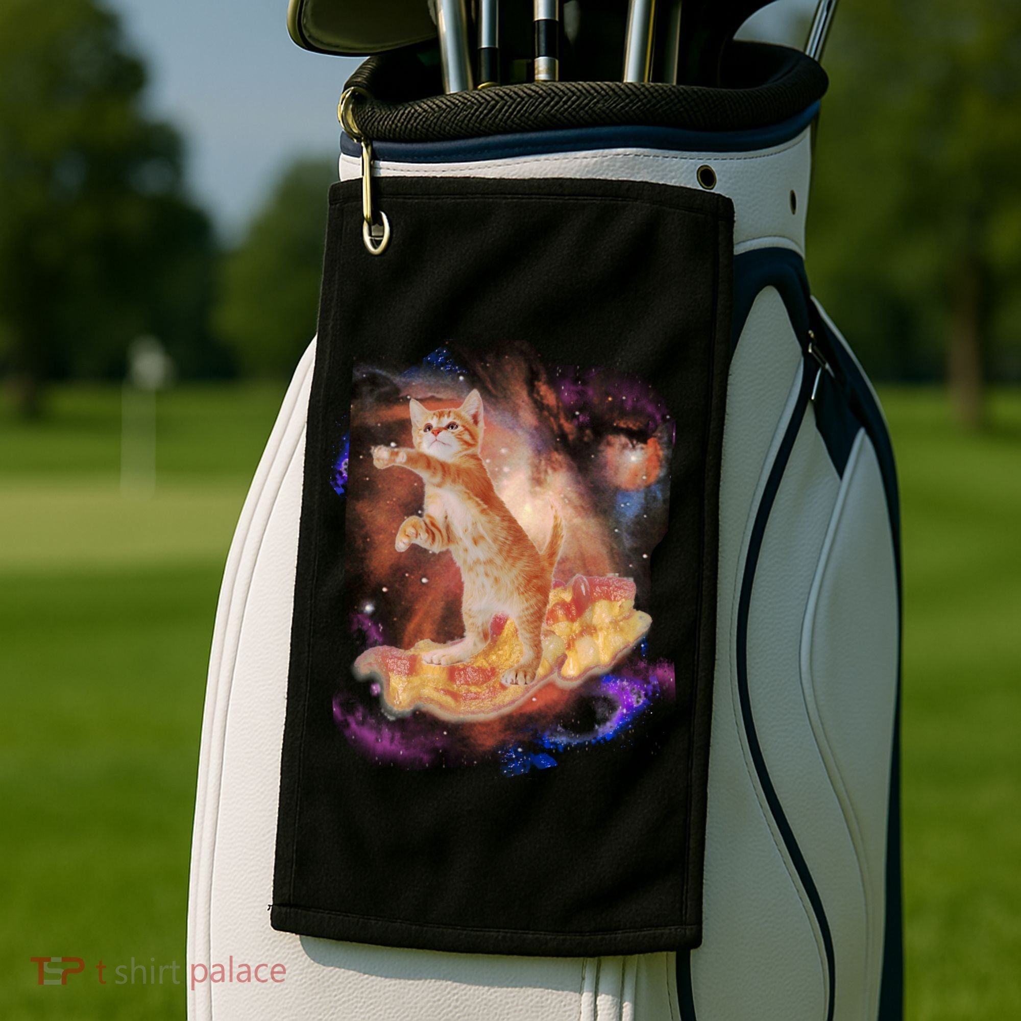 Cat Surfing Bacon In Space Golf Towel
