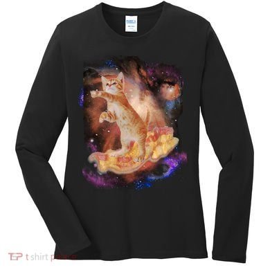 Cat Surfing Bacon In Space Women's Long Sleeve Shirt