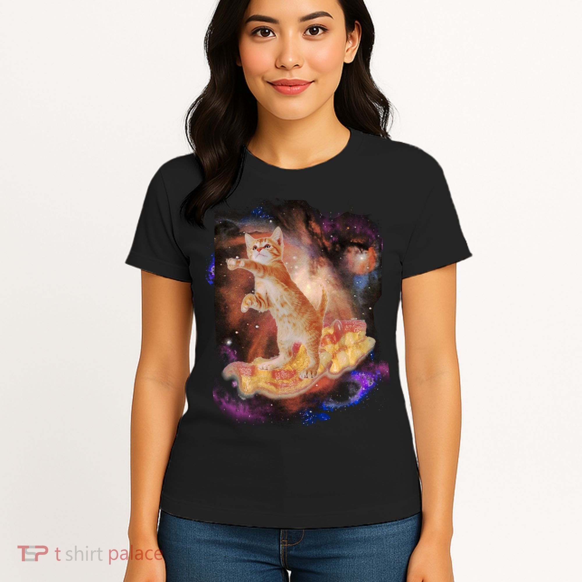 Cat Surfing Bacon In Space Women's T-Shirt