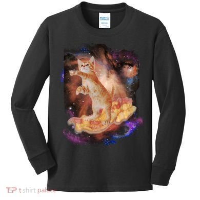 Cat Surfing Bacon In Space Kids Long Sleeve Shirt