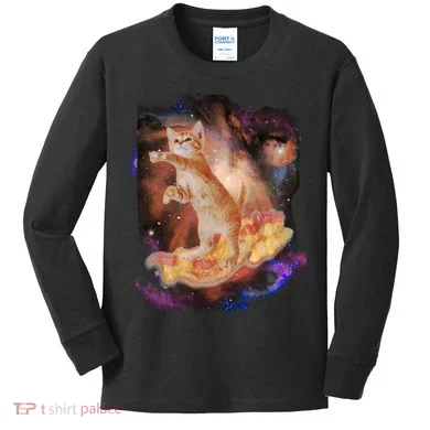 Cat Surfing Bacon In Space Kids Long Sleeve Shirt