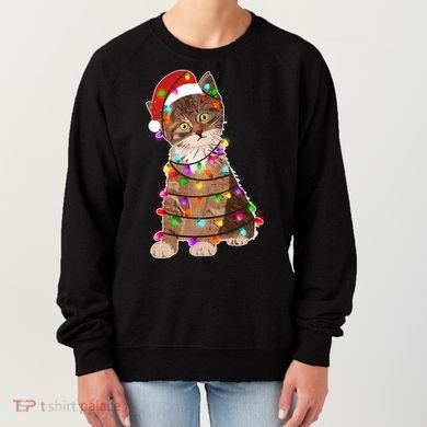 Cat Tangled in Christmas Lights Santa Kitten Women's Sweatshirt