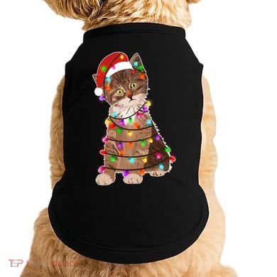 Cat Tangled in Christmas Lights Santa Kitten Doggie Tank
