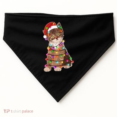 Cat Tangled in Christmas Lights Santa Kitten USA-Made Doggie Bandana