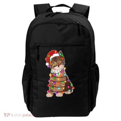 Cat Tangled in Christmas Lights Santa Kitten Backpack