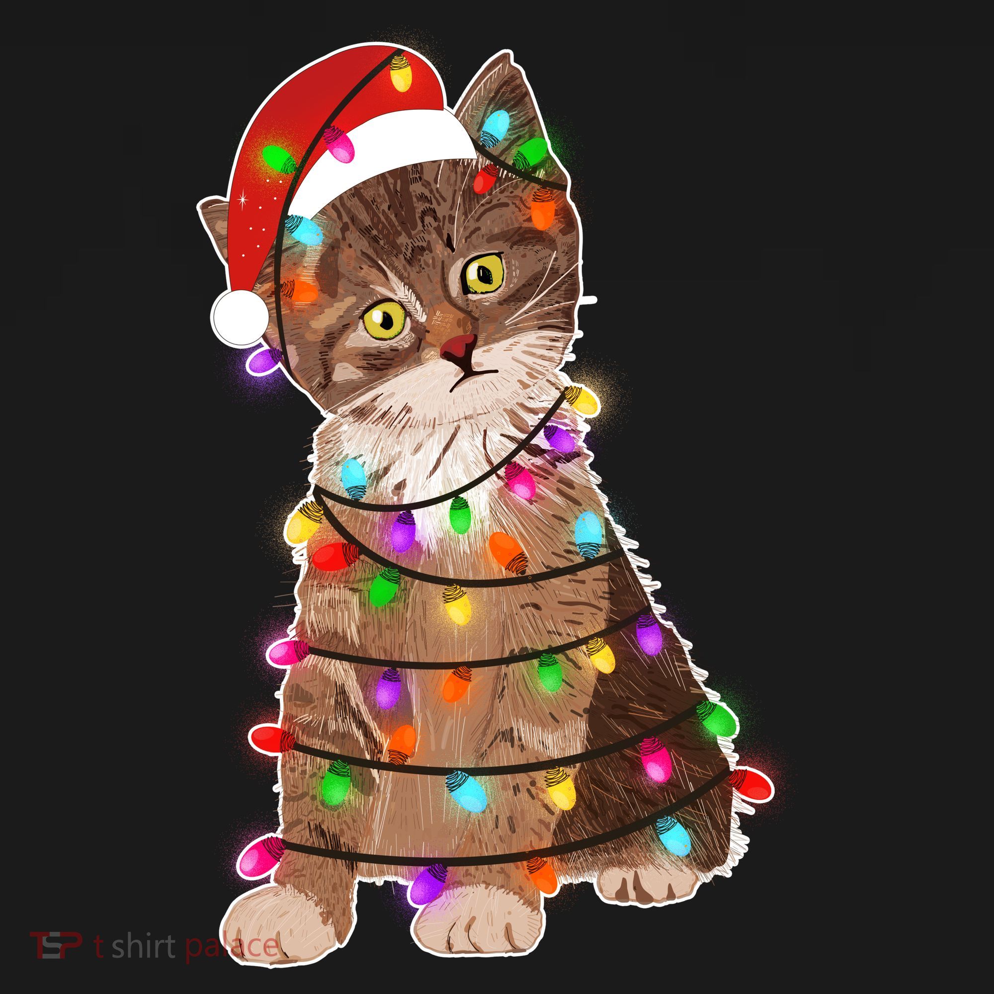 Cat Tangled in Christmas Lights Santa Kitten Bucket Hat