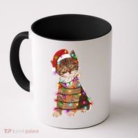 Cat Tangled in Christmas Lights Santa Kitten Coffee Mug thumb 0