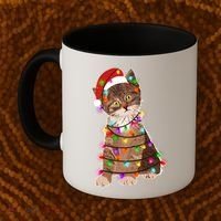 Cat Tangled in Christmas Lights Santa Kitten Coffee Mug thumb 2