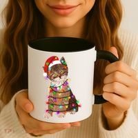 Cat Tangled in Christmas Lights Santa Kitten Coffee Mug thumb 3
