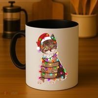 Cat Tangled in Christmas Lights Santa Kitten Coffee Mug thumb 4