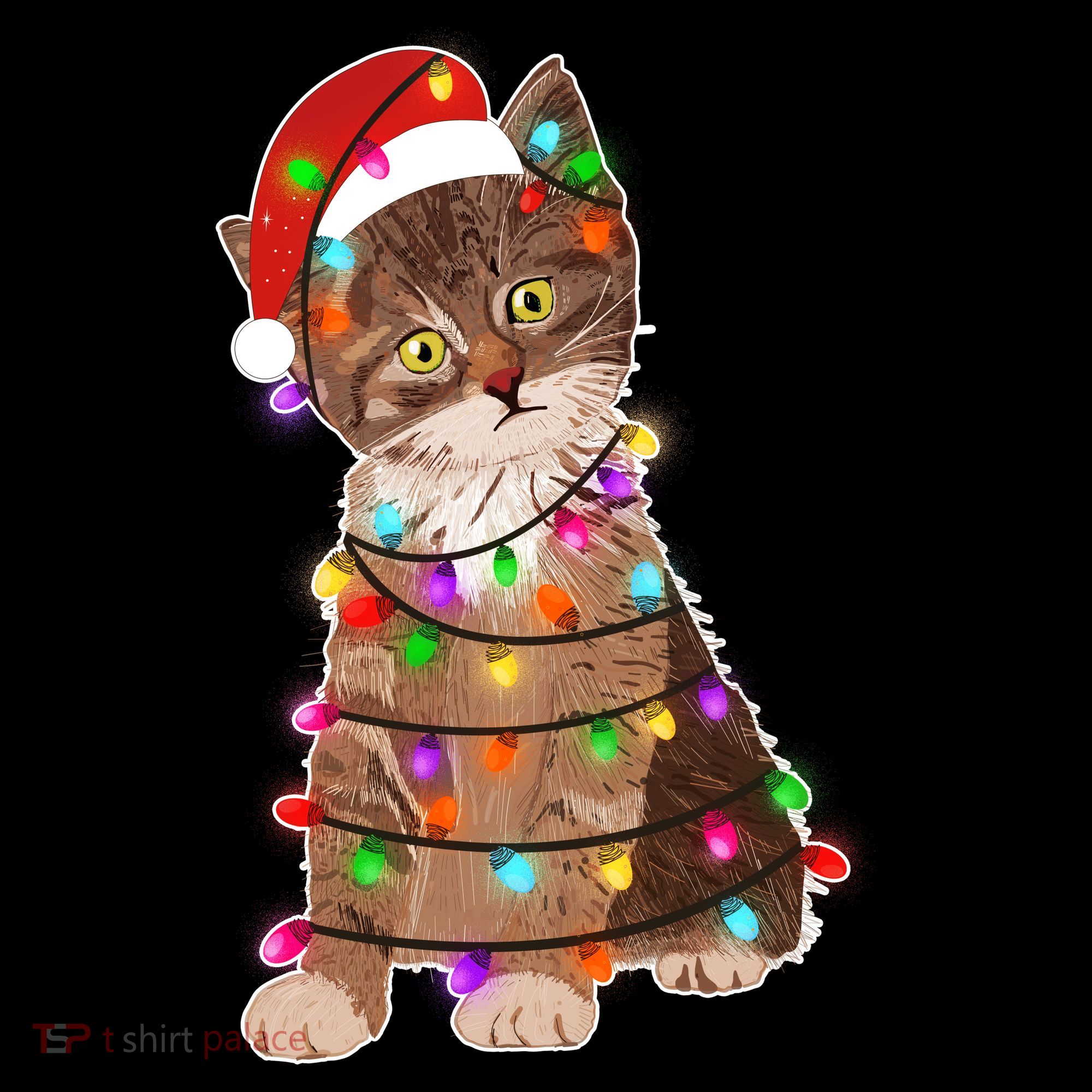 Cat Tangled in Christmas Lights Santa Kitten Coffee Mug