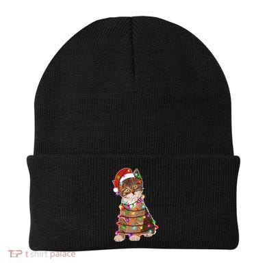 Cat Tangled in Christmas Lights Santa Kitten Beanie
