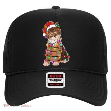 Cat Tangled in Christmas Lights Santa Kitten Hat