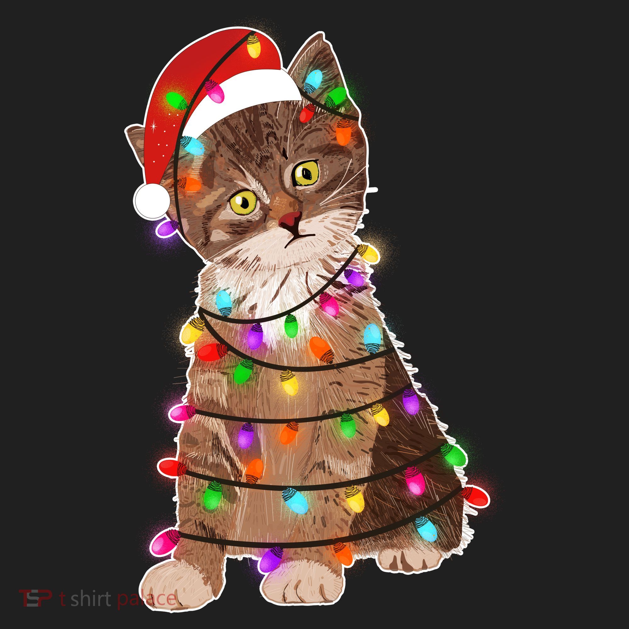 Cat Tangled in Christmas Lights Santa Kitten Hat