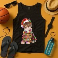 Cat Tangled in Christmas Lights Santa Kitten Tank Top thumb 4