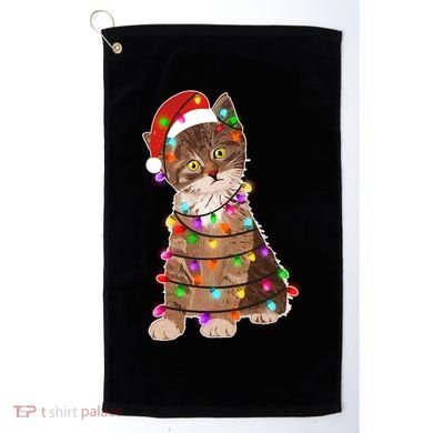 Cat Tangled in Christmas Lights Santa Kitten Golf Towel
