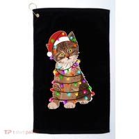 Cat Tangled in Christmas Lights Santa Kitten Golf Towel thumb 0
