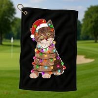 Cat Tangled in Christmas Lights Santa Kitten Golf Towel thumb 1