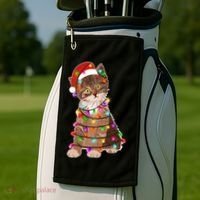 Cat Tangled in Christmas Lights Santa Kitten Golf Towel thumb 2