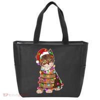 Cat Tangled in Christmas Lights Santa Kitten Tote Bag thumb 0