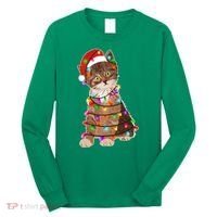 Cat Tangled in Christmas Lights Santa Kitten Long Sleeve Shirt thumb 0