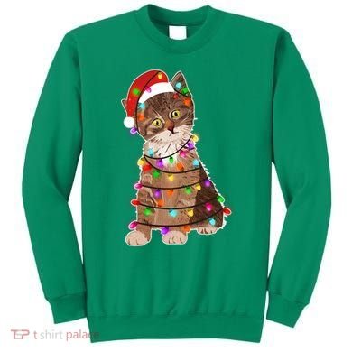 Cat Tangled in Christmas Lights Santa Kitten Sweatshirt
