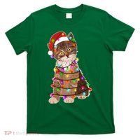 Cat Tangled in Christmas Lights Santa Kitten T-Shirt thumb 0