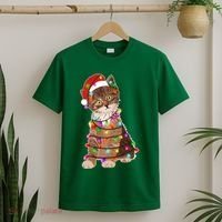 Cat Tangled in Christmas Lights Santa Kitten T-Shirt thumb 2