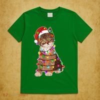 Cat Tangled in Christmas Lights Santa Kitten T-Shirt thumb 5