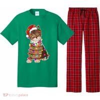 Cat Tangled in Christmas Lights Santa Kitten Pajama Set thumb 0