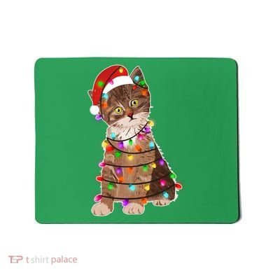 Cat Tangled in Christmas Lights Santa Kitten Mousepad