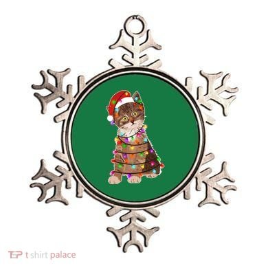 Cat Tangled in Christmas Lights Santa Kitten Ornament