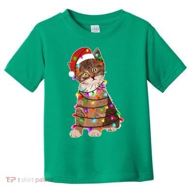 Cat Tangled in Christmas Lights Santa Kitten Toddler T-Shirt