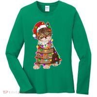 Cat Tangled in Christmas Lights Santa Kitten Women's Long Sleeve Shirt thumb 0