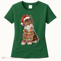 Cat Tangled in Christmas Lights Santa Kitten Women's T-Shirt thumb 0
