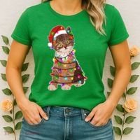 Cat Tangled in Christmas Lights Santa Kitten Women's T-Shirt thumb 2