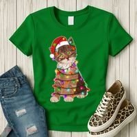 Cat Tangled in Christmas Lights Santa Kitten Women's T-Shirt thumb 3