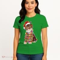Cat Tangled in Christmas Lights Santa Kitten Women's T-Shirt thumb 4