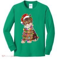 Cat Tangled in Christmas Lights Santa Kitten Kids Long Sleeve Shirt thumb 0