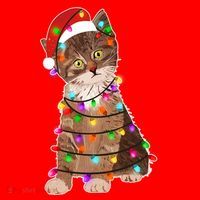 Cat Tangled in Christmas Lights Santa Kitten Santa Hat thumb 1