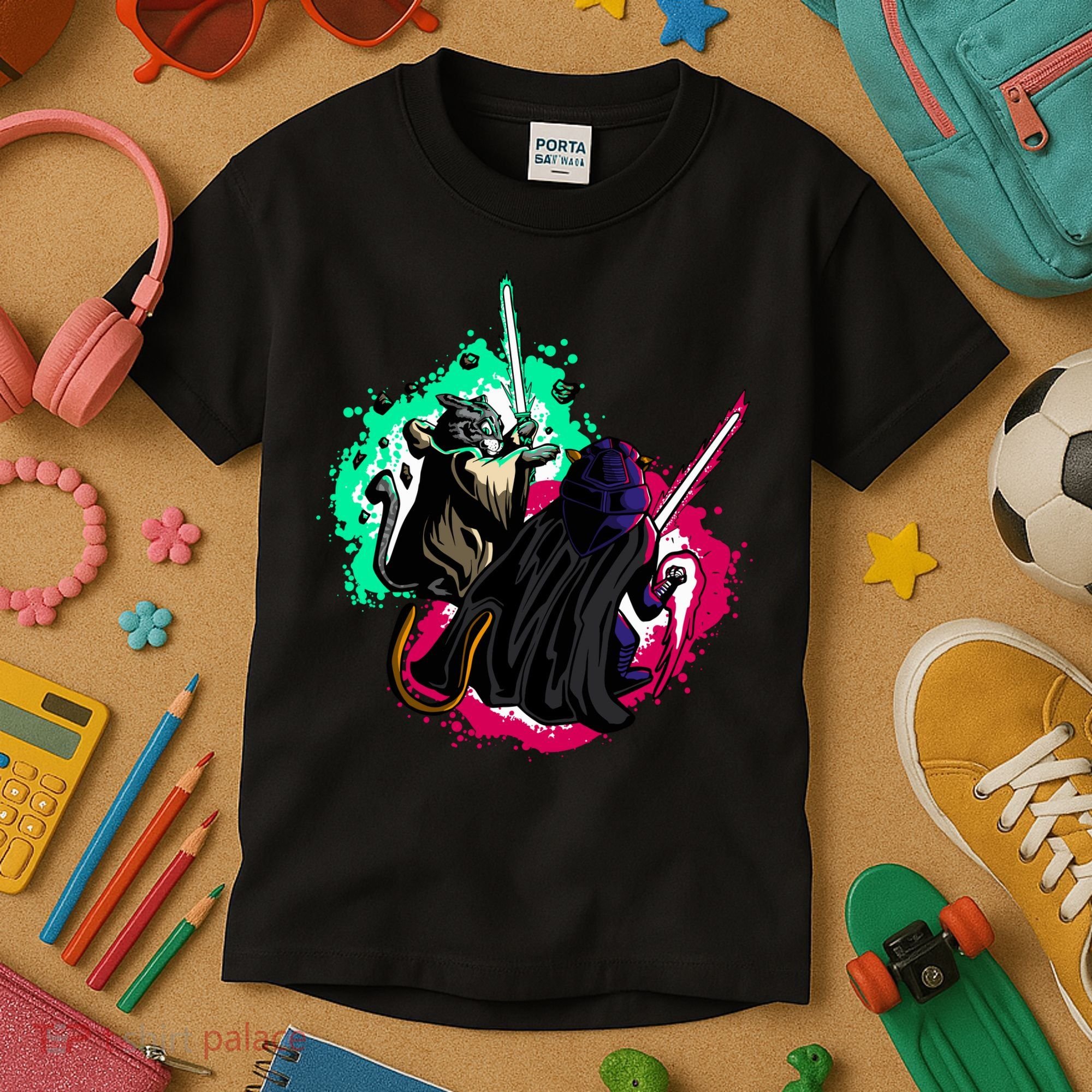 Cat Wars Light Swords Star Cats Funny Kids T-Shirt