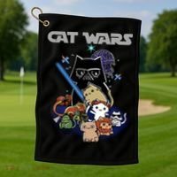 Cat Wars Meow Cat Lover Illustration Golf Towel thumb 1