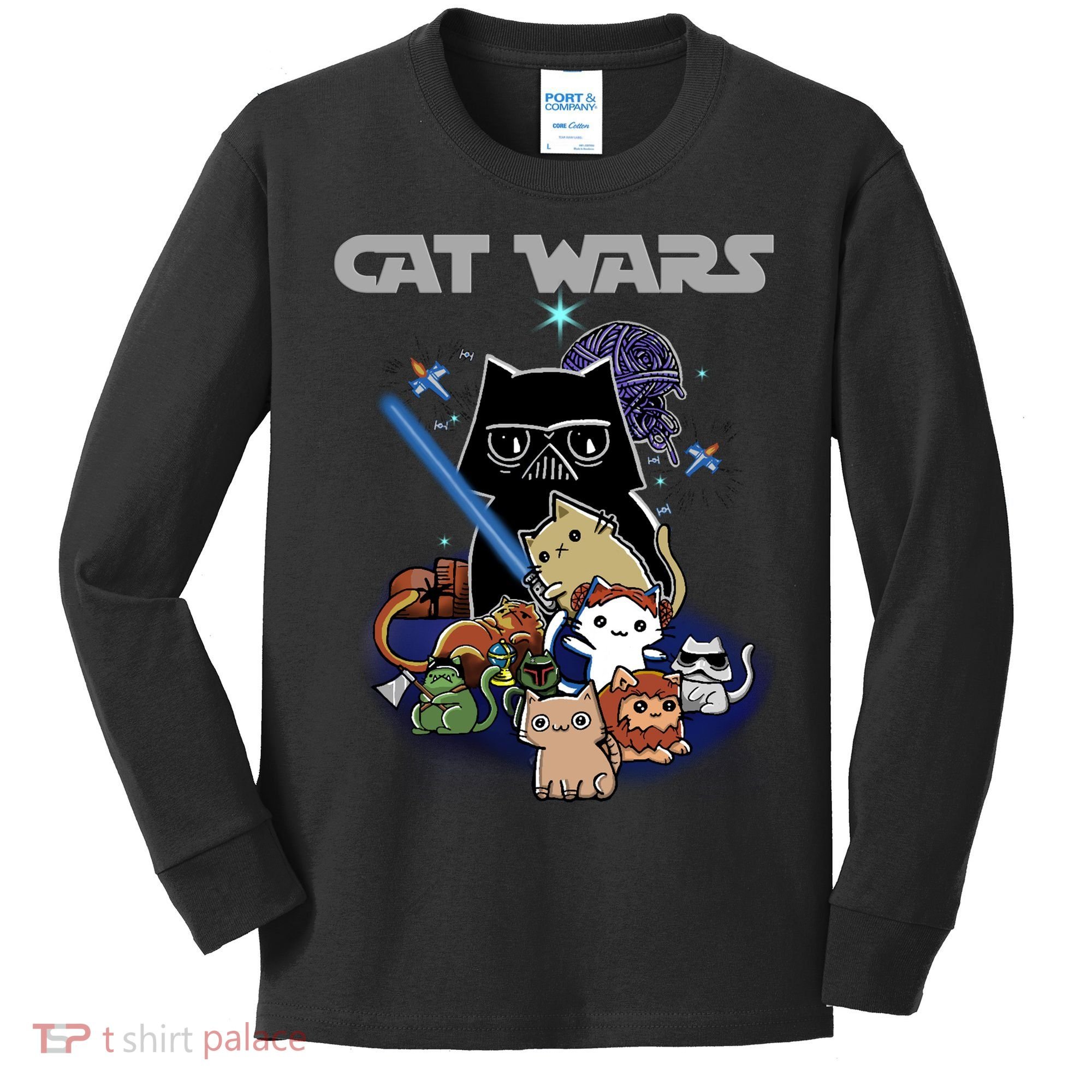 Cat Wars Meow Cat Lover Illustration Kids Long Sleeve Shirt