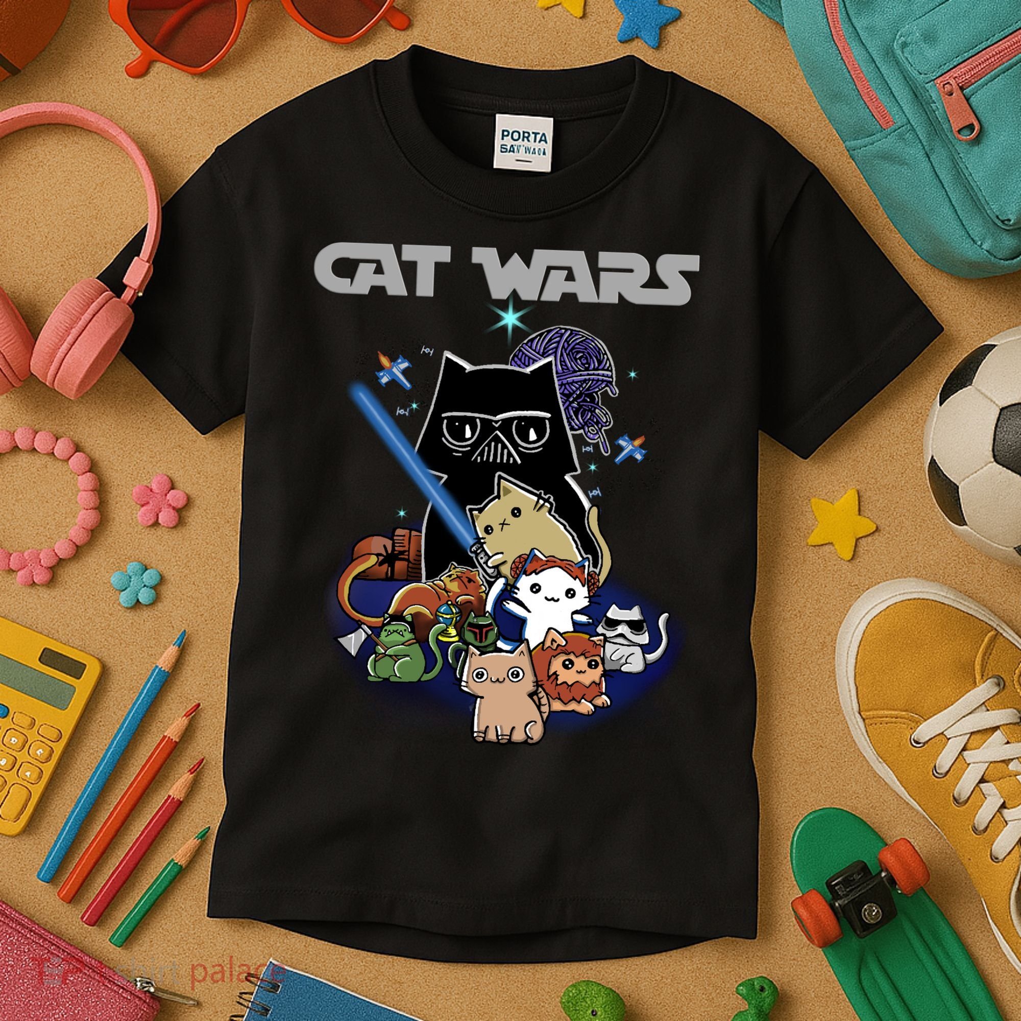 Cat Wars Meow Cat Lover Illustration Kids T-Shirt