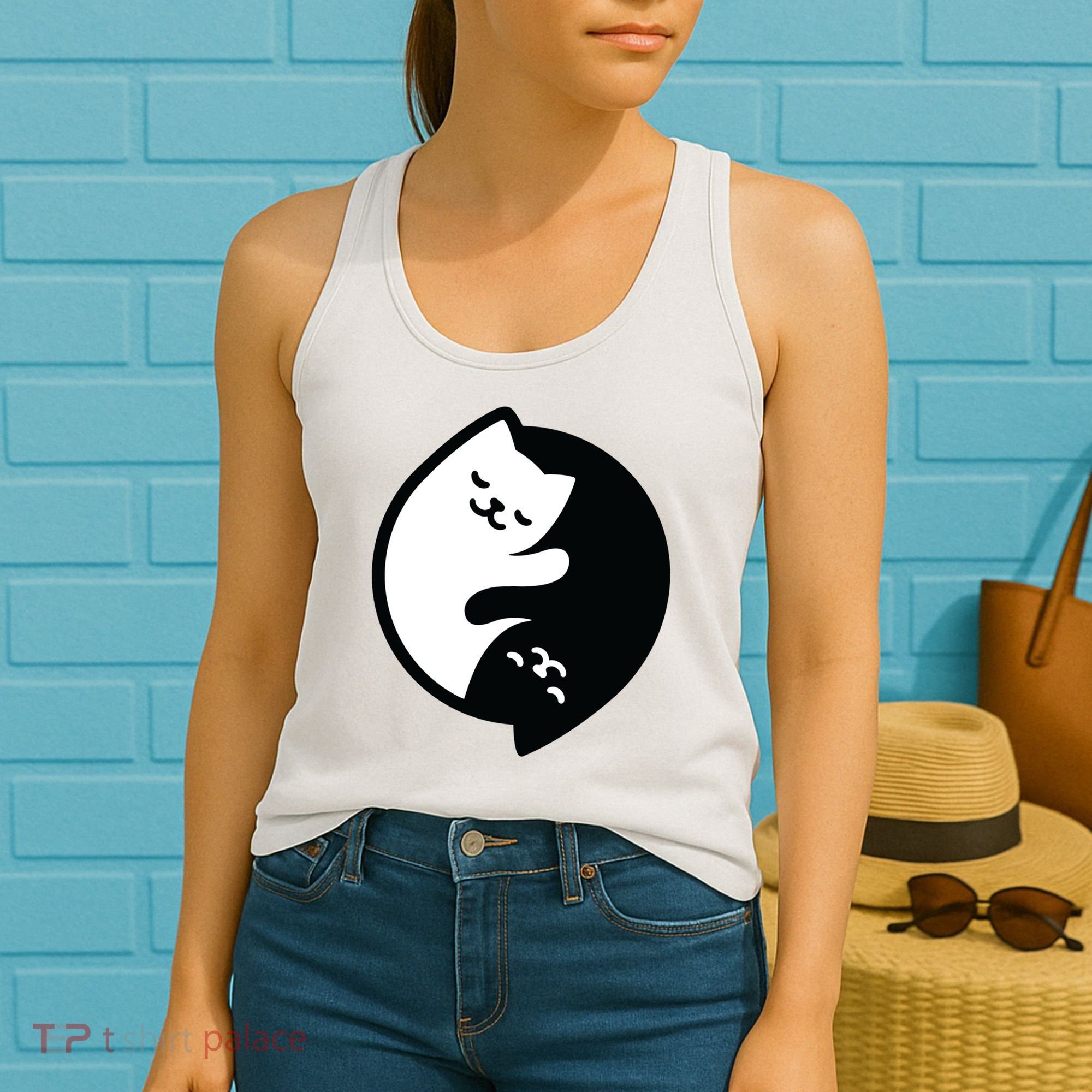 Cat Yin And Yang Cute Women's Tank Top